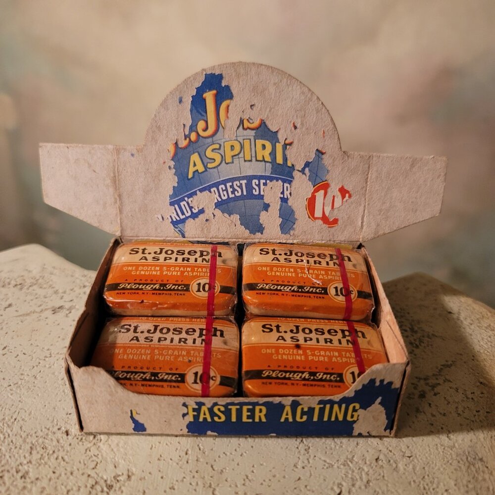 St. Joseph Aspirin Store Display 10 Original Sealed Tins of Aspirin Antique